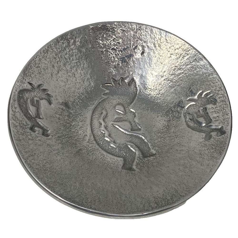 Holland Boone Bowl Polished Pewter Kokopelli Candy Trinket Dish Mexico 7.7"